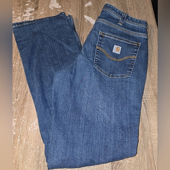 Carhartt Relaxed Fit Flannel Lined Straight Leg Jeans Women's 8 Measures 32X30 - Picture 2 of 9